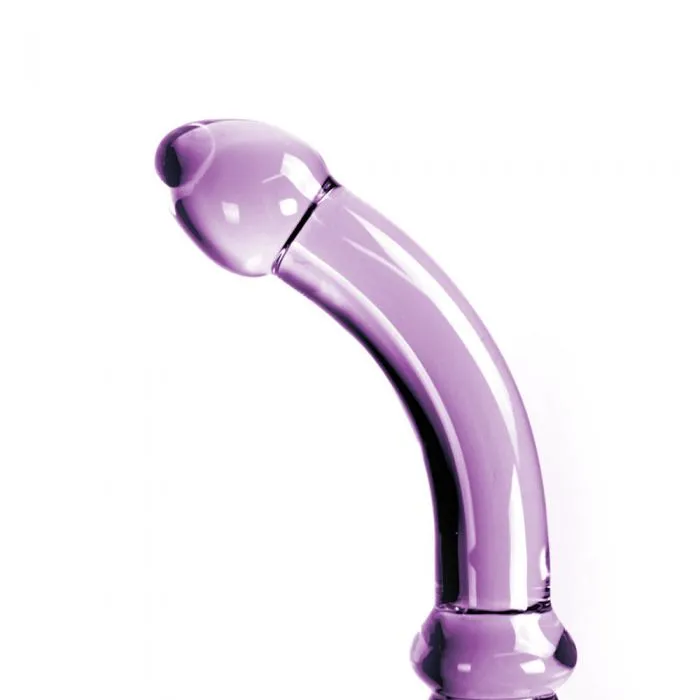 Gebogen Glazen dildo Met stimulerende ribbels - Paars