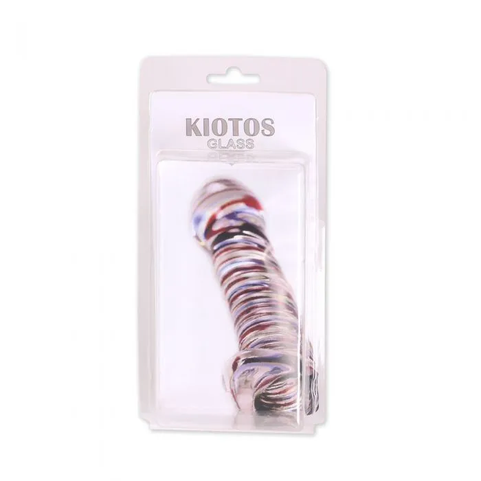 Gebogen Glazen dildo Met stimulerende ribbels - Paars