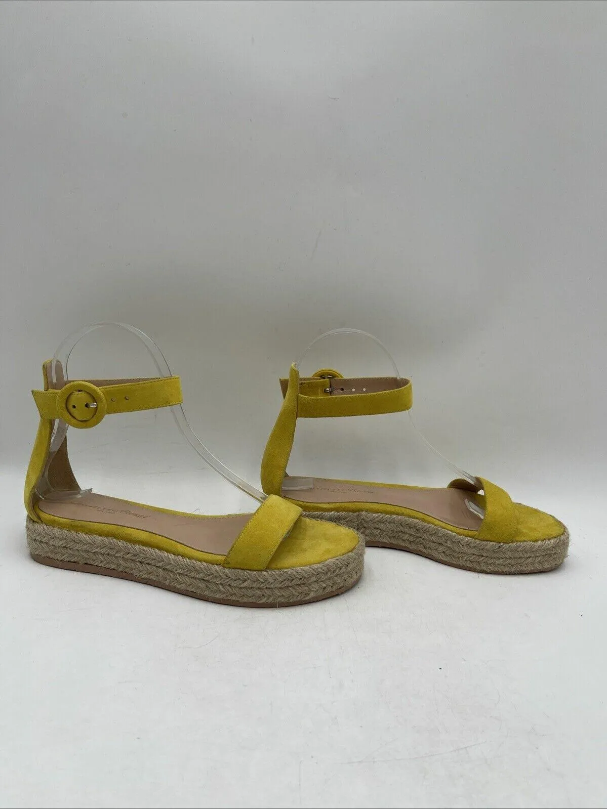Gianvito Rossi Yellow Suede Open Toe Ankle Strap Espadrille Sandals, Women’s 35 - Very Good