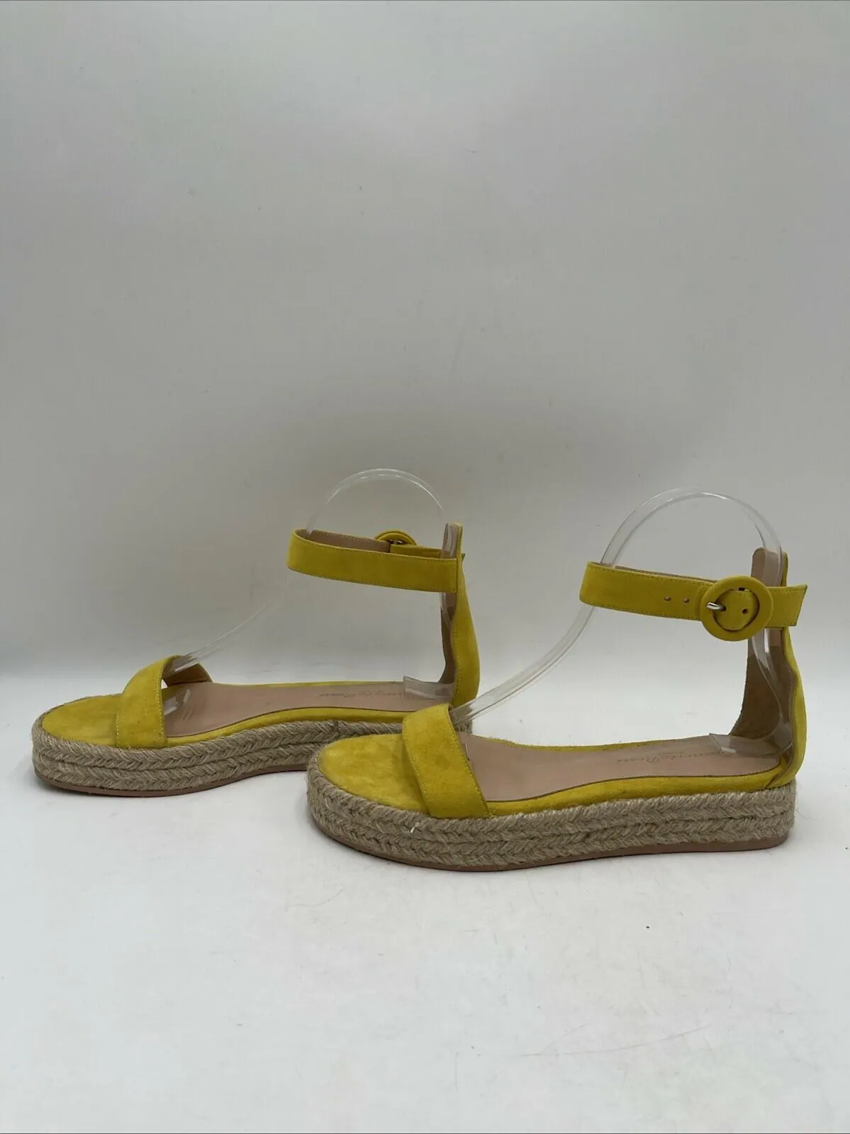 Gianvito Rossi Yellow Suede Open Toe Ankle Strap Espadrille Sandals, Women’s 35 - Very Good