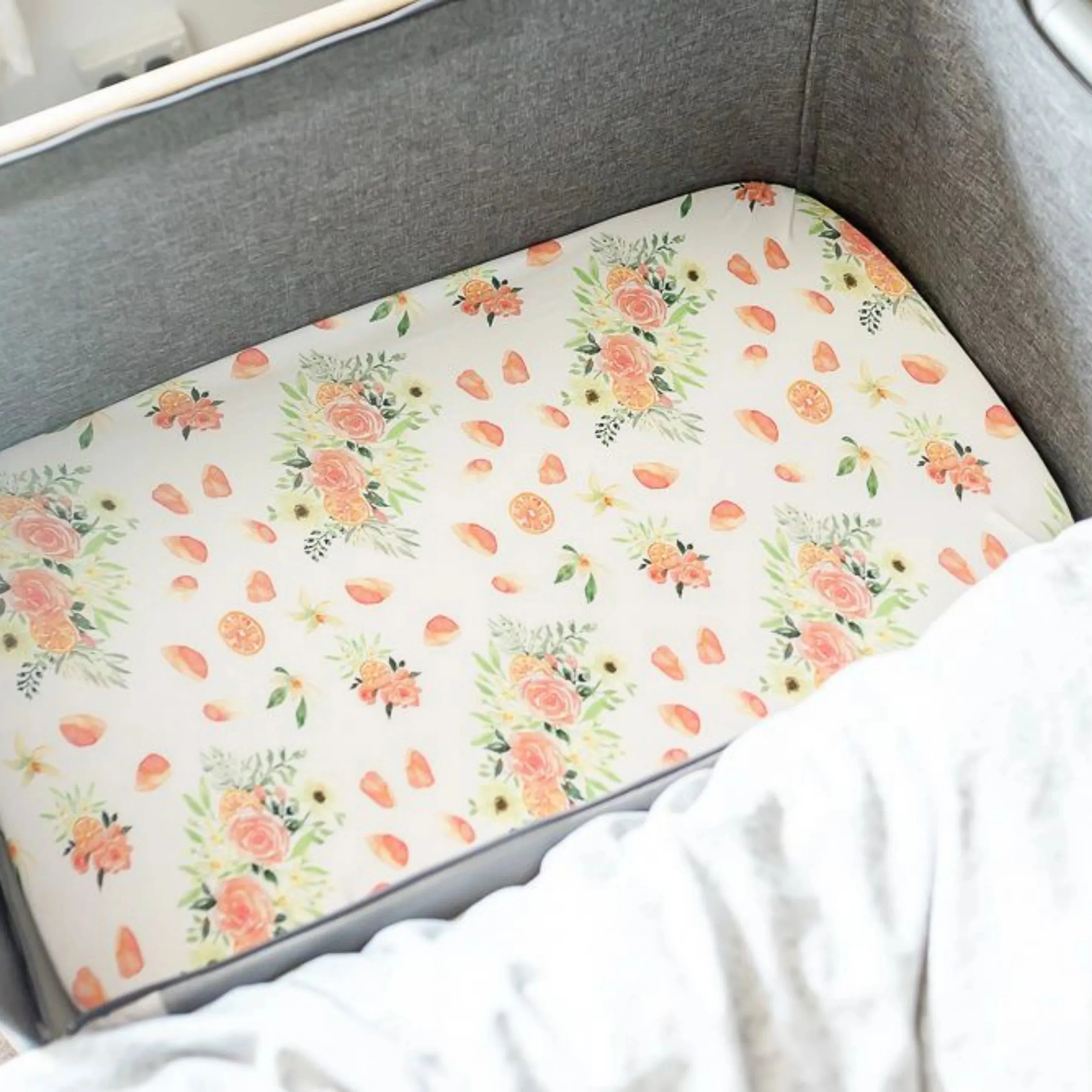 Gilded Bird Orange Bloom Bedside Crib Sheet/Changing Mat Cover