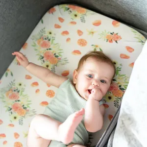Gilded Bird Orange Bloom Bedside Crib Sheet/Changing Mat Cover