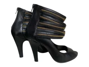 GOLD ZIP BLACK LEATHER HEELS - SM REBOOTED