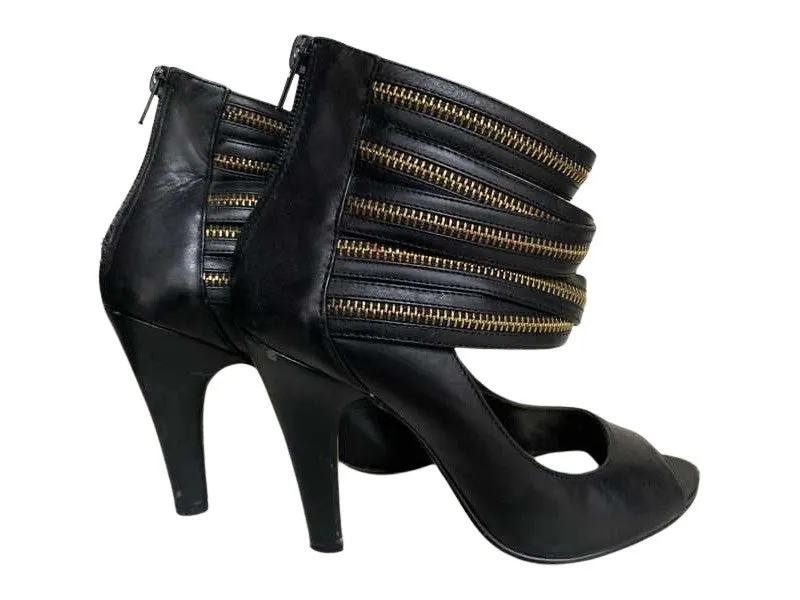 GOLD ZIP BLACK LEATHER HEELS - SM REBOOTED
