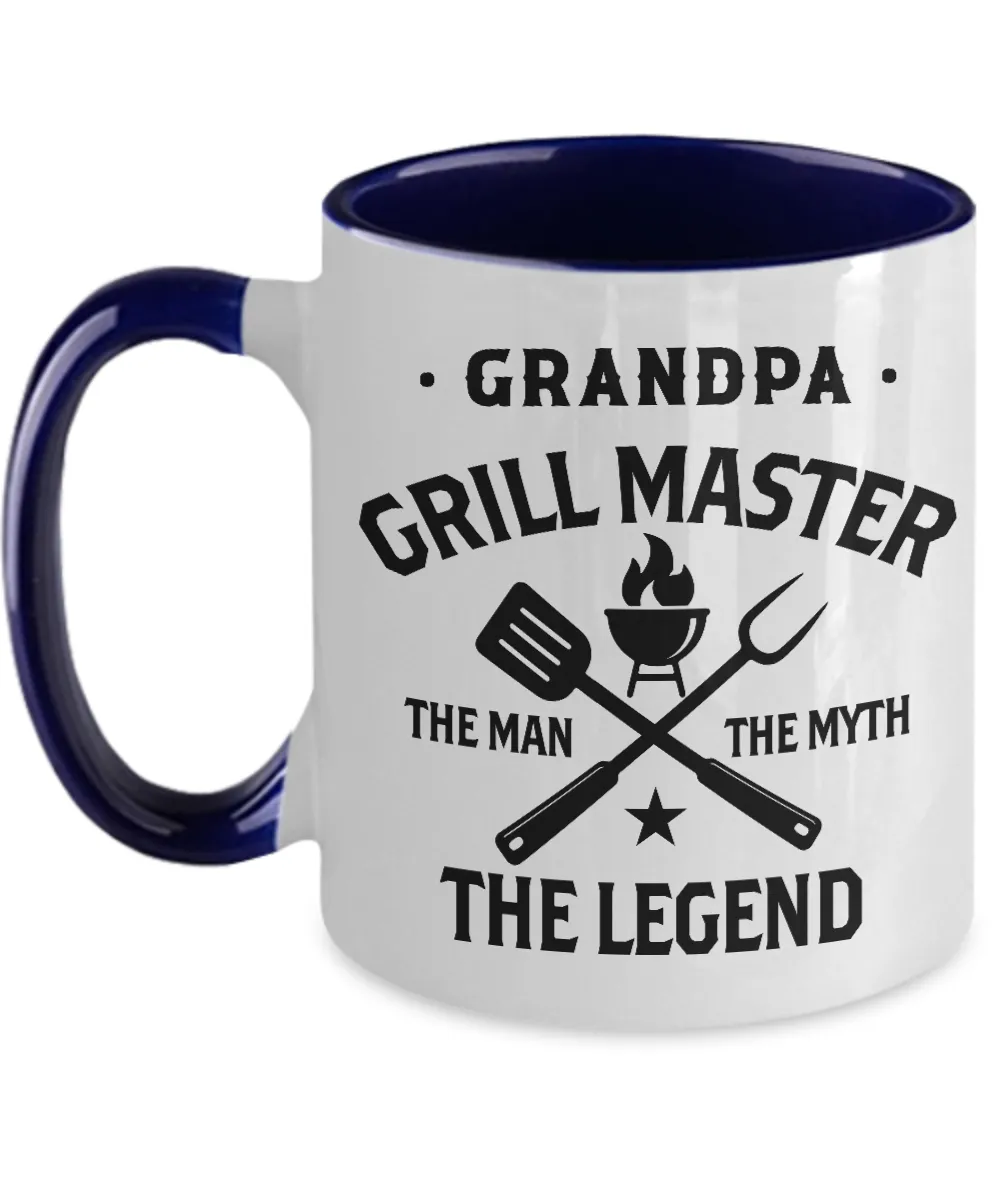 Grandpa Grillmaster The Man The Myth The Legend Two-Tone Mug Coffee Cup Funny Gift