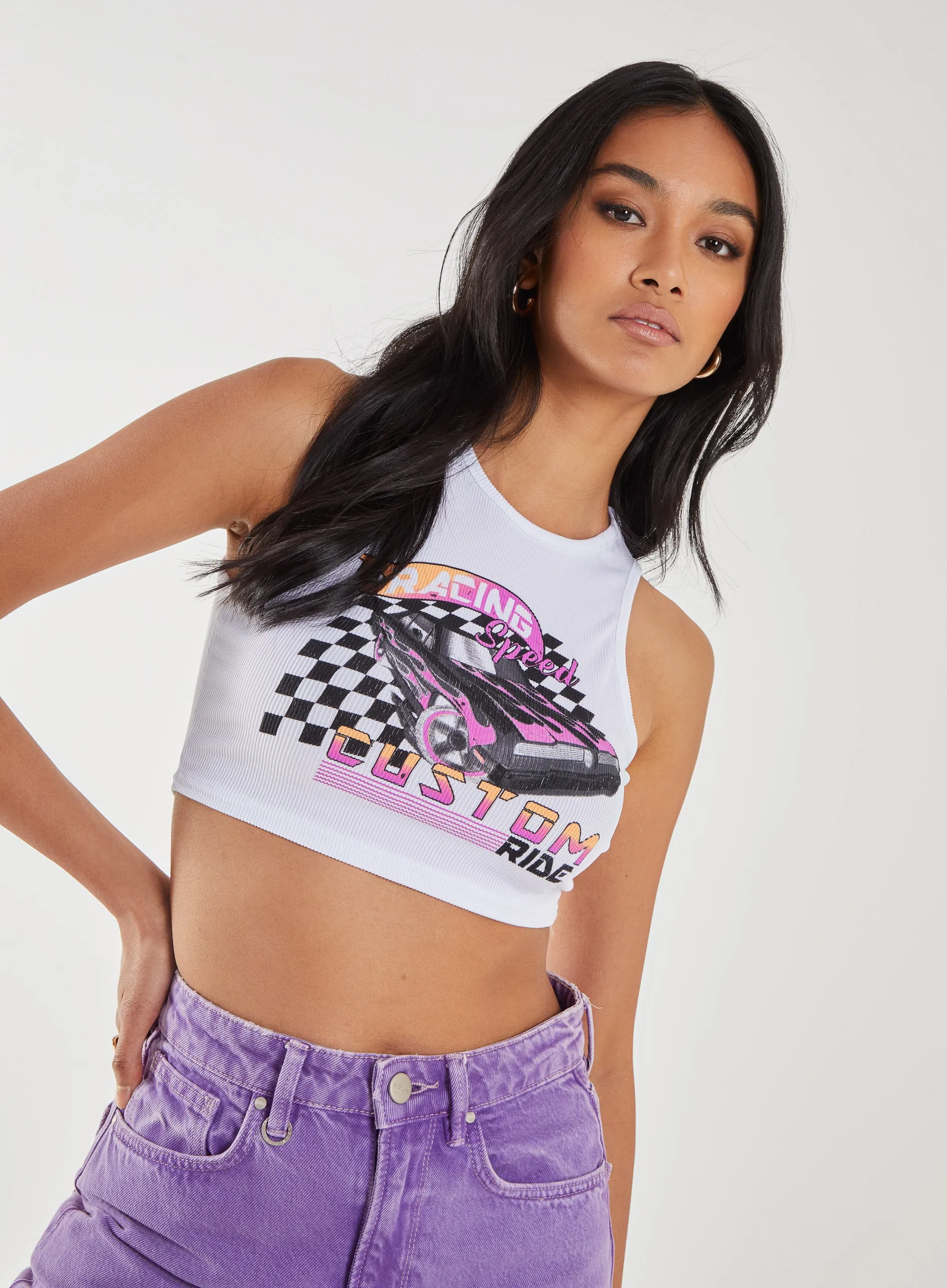 Graphic Printed Cropped Vest