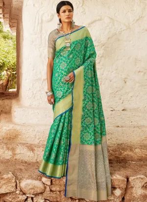 Green Digital Printed Indian Patola Silk Saree