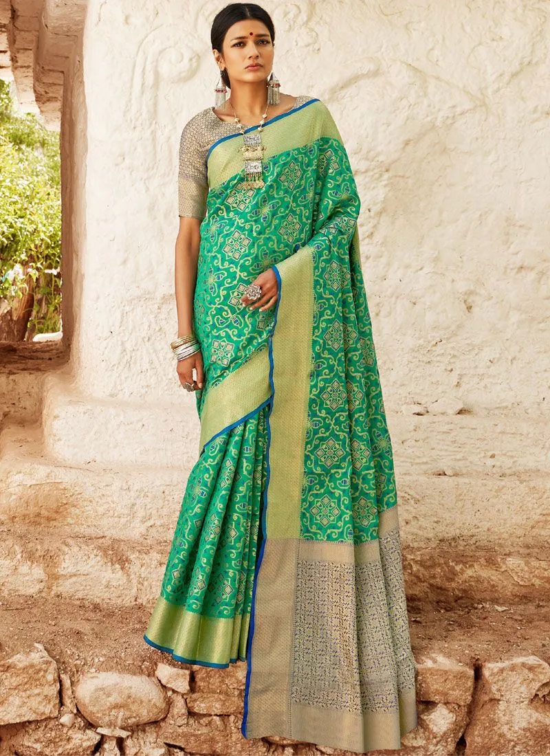 Green Digital Printed Indian Patola Silk Saree