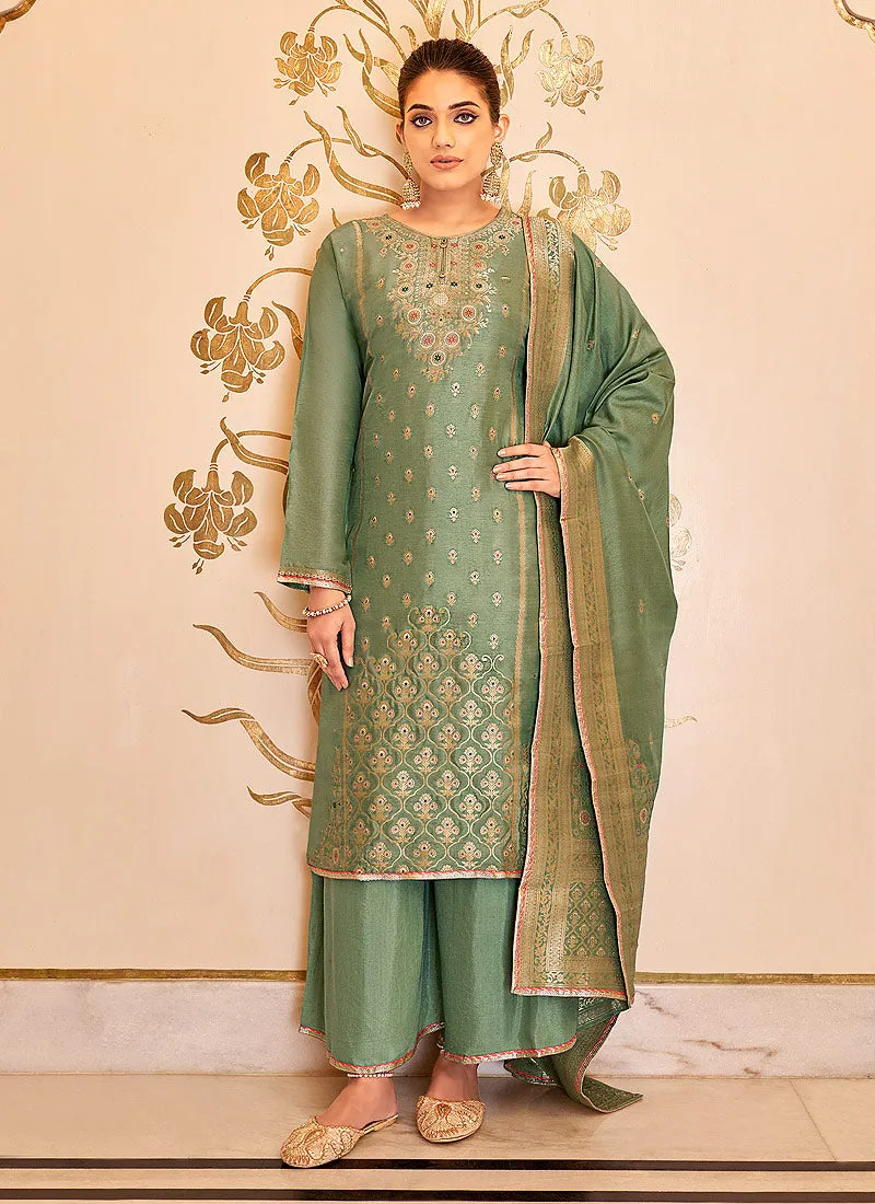 Green Embroidered Indian Palazzo Suit
