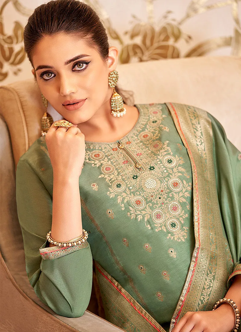 Green Embroidered Indian Palazzo Suit