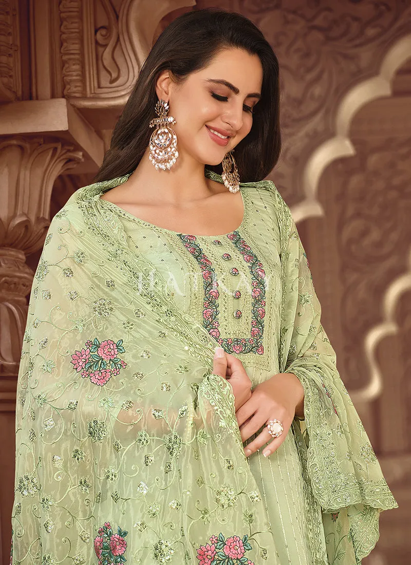 Green Embroidered Pakistani Pant Style Suit