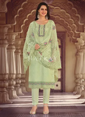 Green Embroidered Pakistani Pant Style Suit