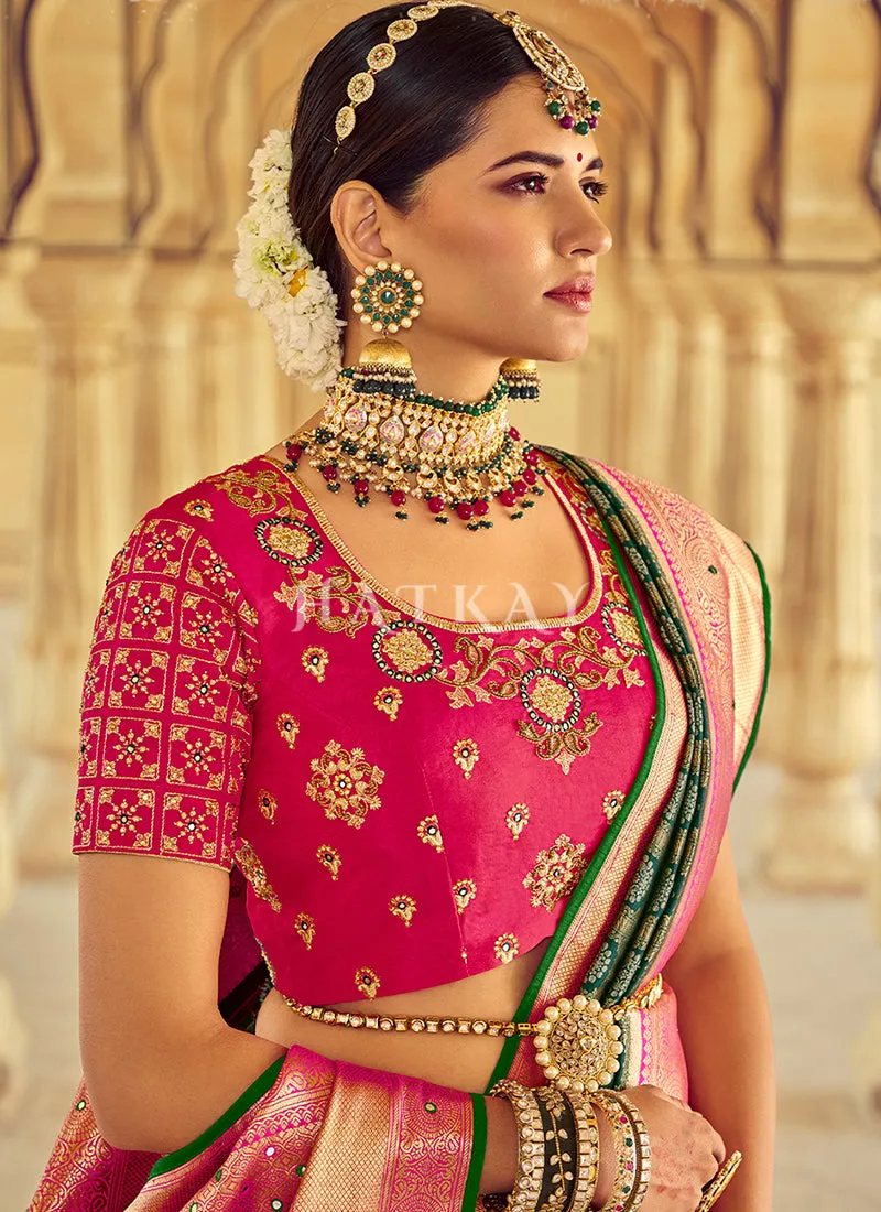 Green Embroidered Patola Silk Wedding Saree