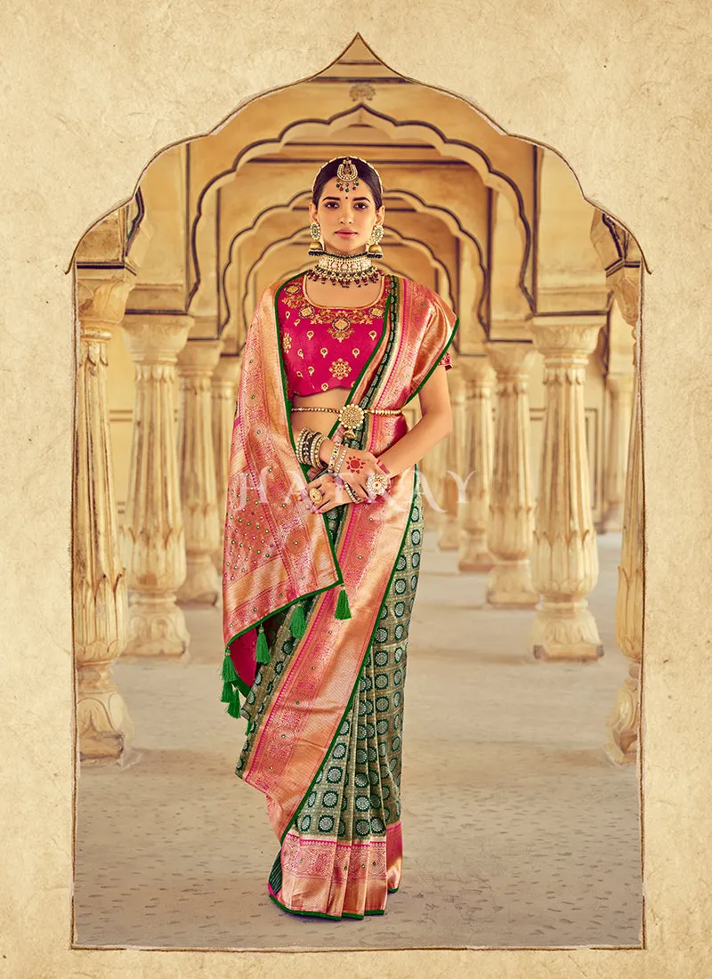 Green Embroidered Patola Silk Wedding Saree