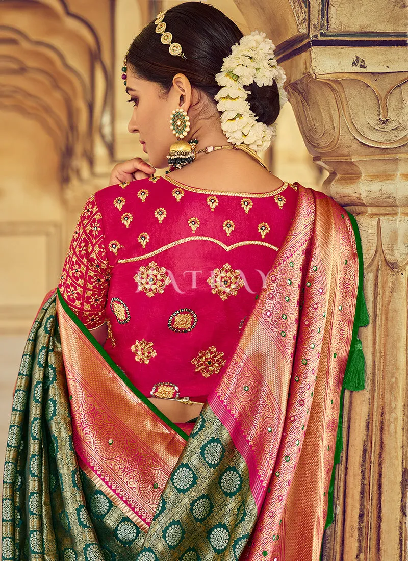 Green Embroidered Patola Silk Wedding Saree