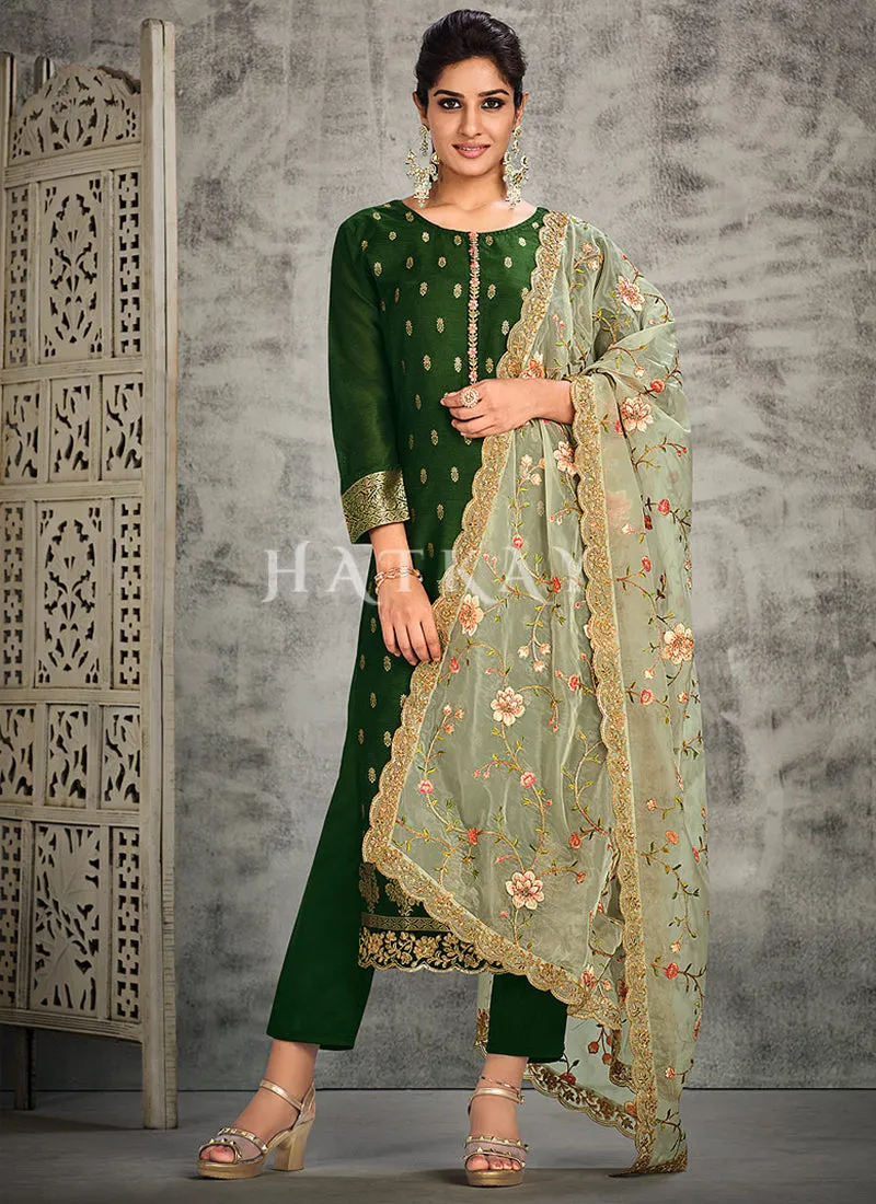 Green Pakistani Pant Style Salwar Suit