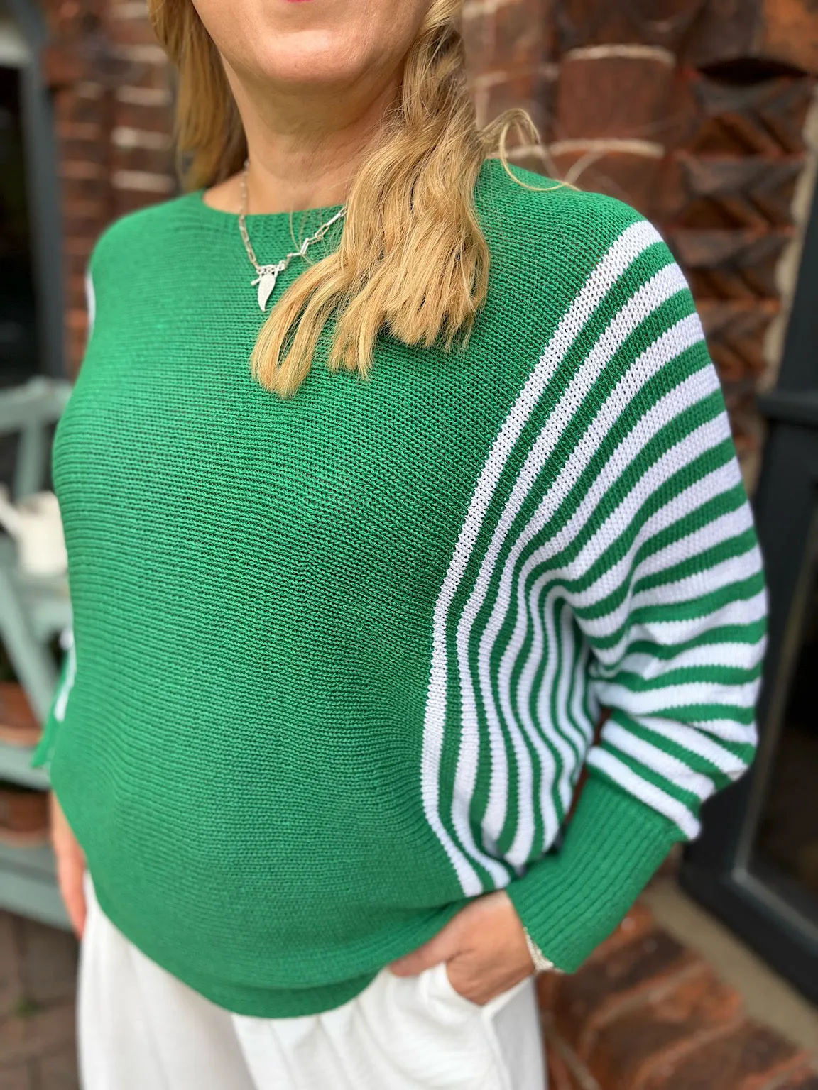Green Striped Side Panel Sweater Jo