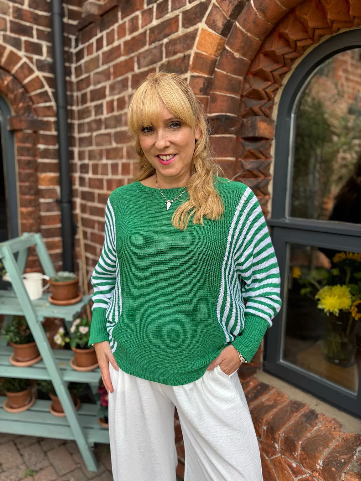Green Striped Side Panel Sweater Jo