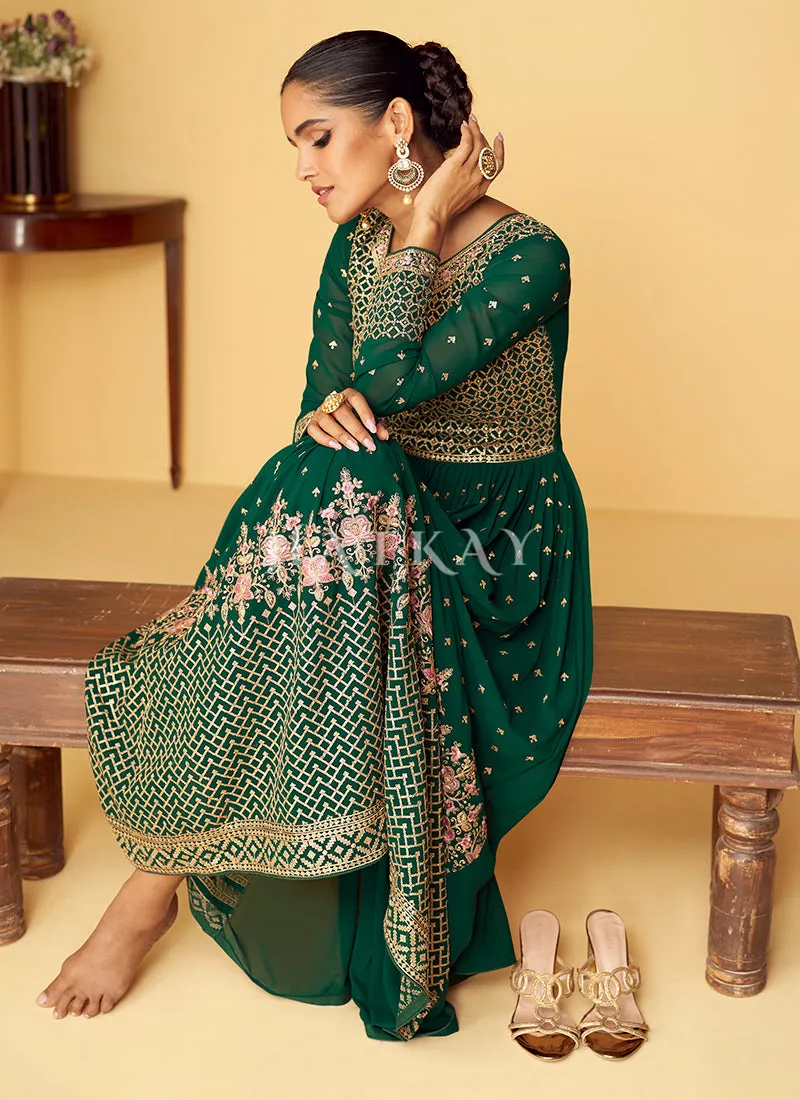 Green Zari Embroidery Traditional Festive Anarkali Suit
