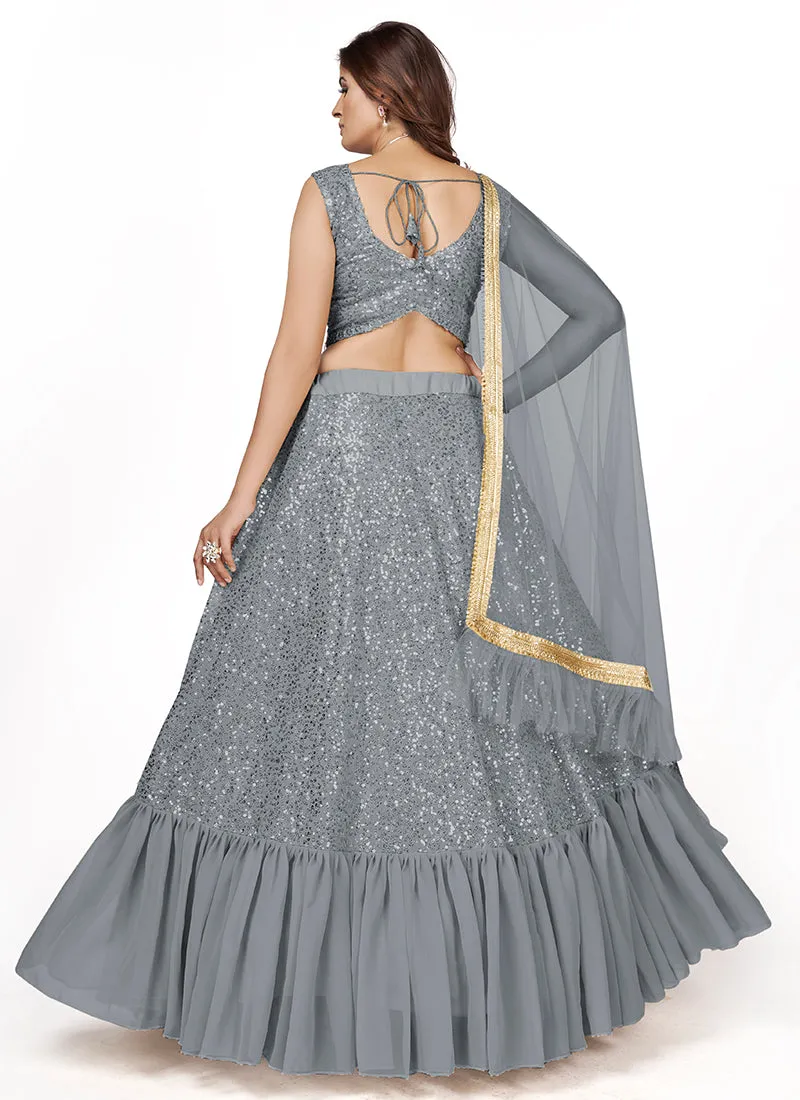 Grey Sequence Embroidery Wedding Lehenga Choli