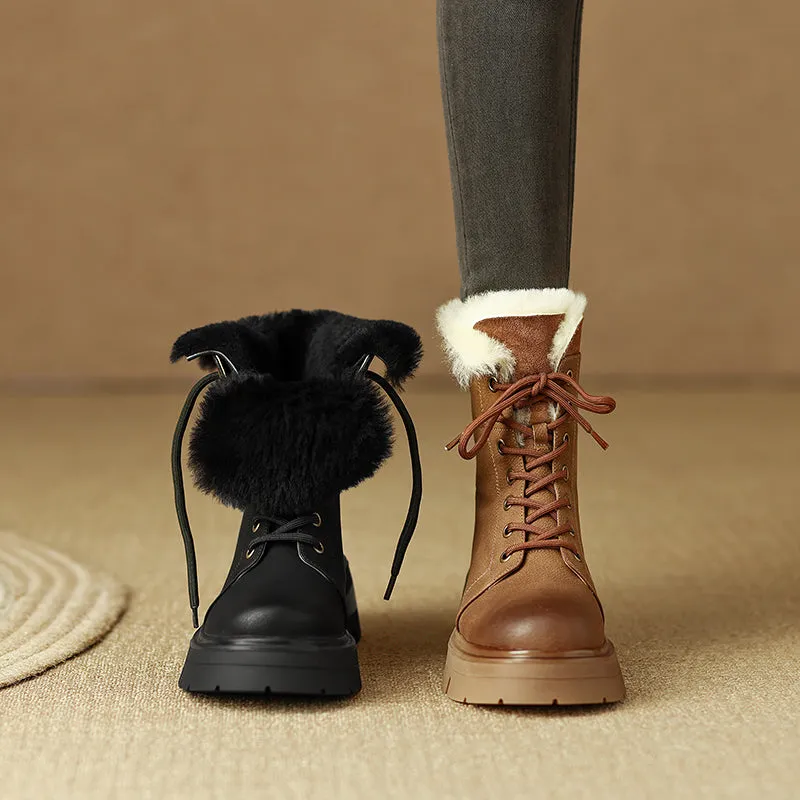 Harli Lace up Black Fur Boots