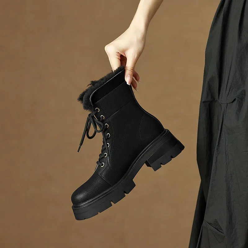 Harli Lace up Black Fur Boots