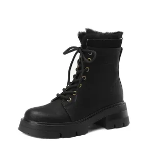 Harli Lace up Black Fur Boots