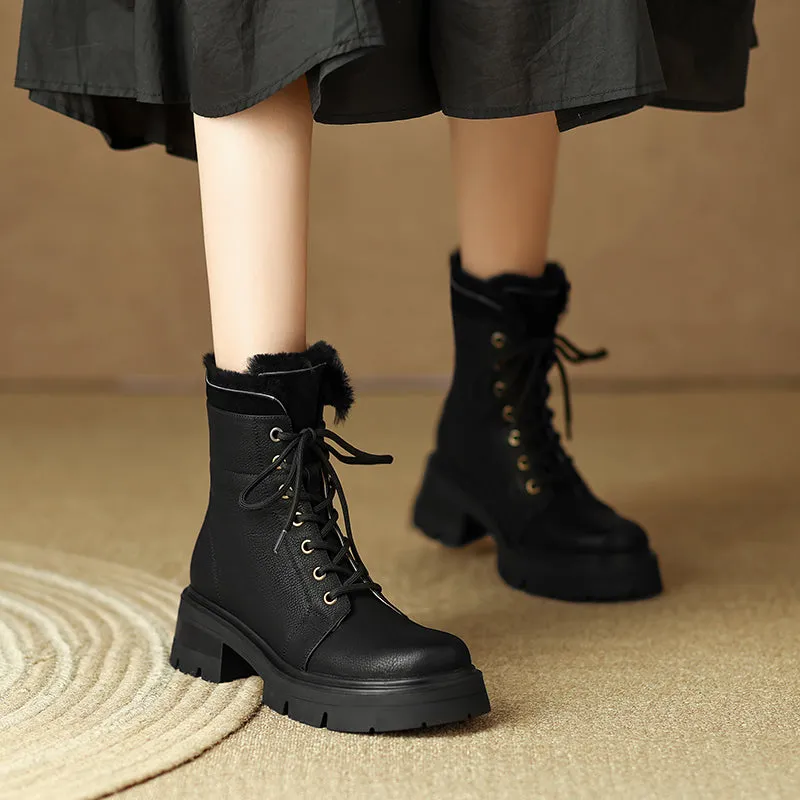 Harli Lace up Black Fur Boots