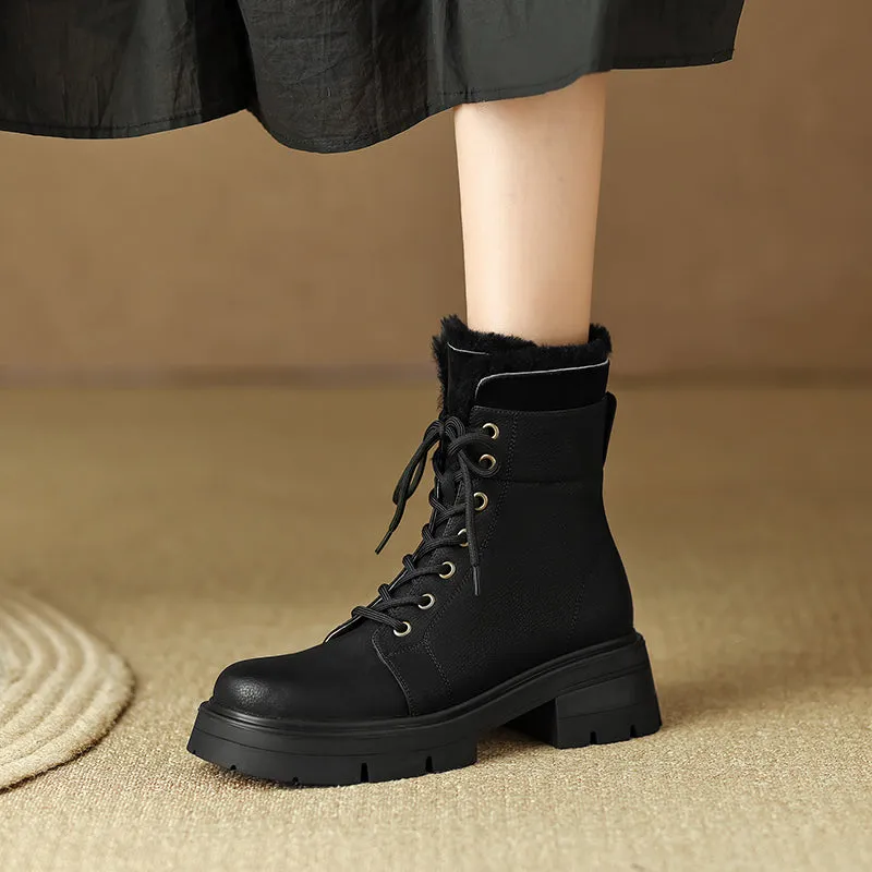 Harli Lace up Black Fur Boots