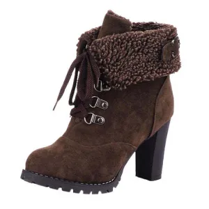 High Heel handmade Boots for Women Fashion PU Leather Pointed Toe Platform Heel Lace Up Shoes