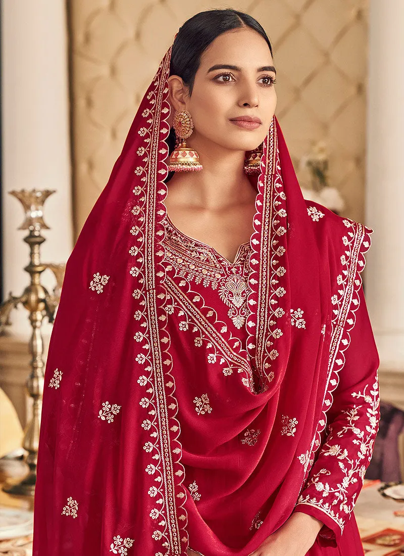 Hot Pink Embroidered Slit Style Anarkali Suit
