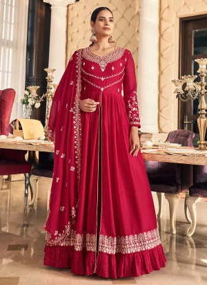 Hot Pink Embroidered Slit Style Anarkali Suit
