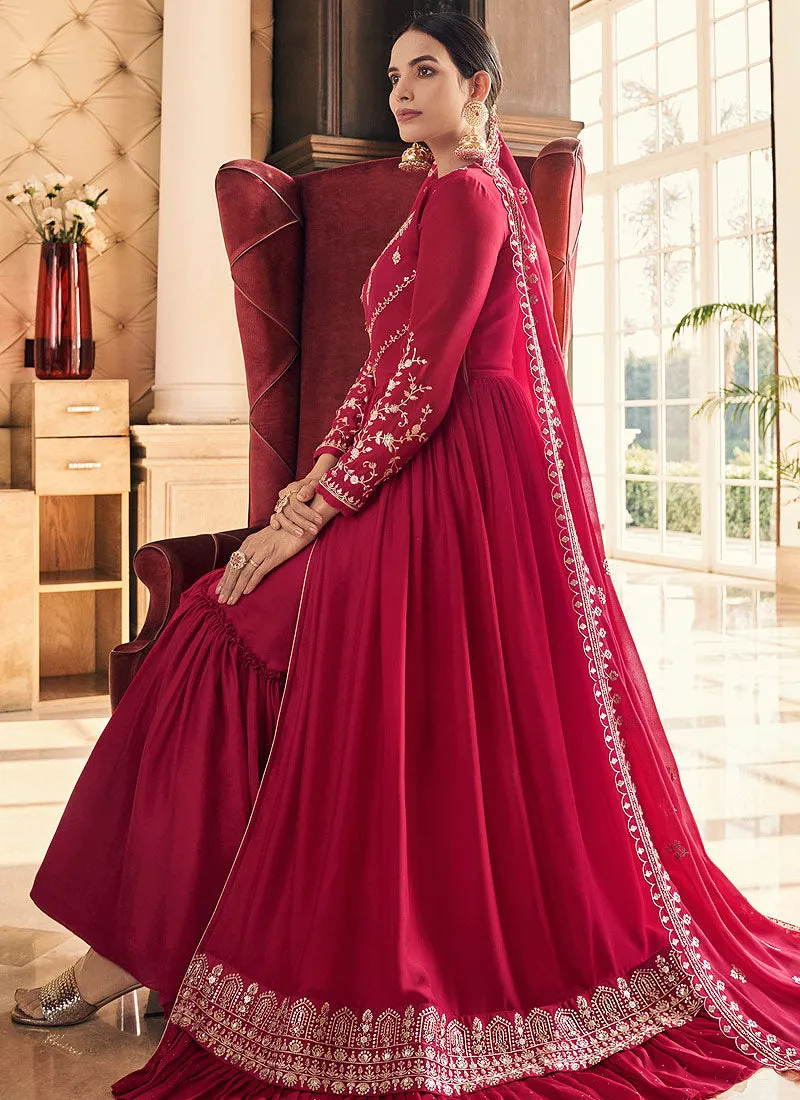 Hot Pink Embroidered Slit Style Anarkali Suit