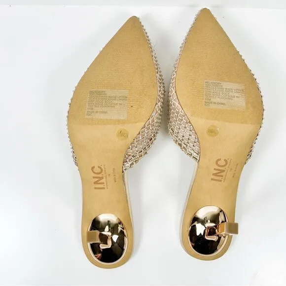 INC Emory Gold Mesh Rhinestone Detail Slide Stiletto Dress Heels NEW IN BOX 11M