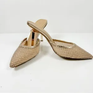 INC Emory Gold Mesh Rhinestone Detail Slide Stiletto Dress Heels NEW IN BOX 11M