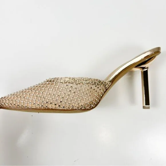 INC Emory Gold Mesh Rhinestone Detail Slide Stiletto Dress Heels NEW IN BOX 11M