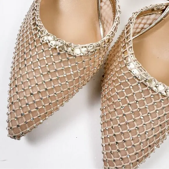 INC Emory Gold Mesh Rhinestone Detail Slide Stiletto Dress Heels NEW IN BOX 11M
