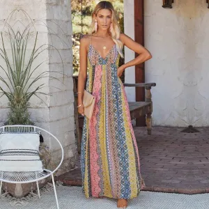 Indra Sleeveless Deep V-Neck Boho Maxi Dress