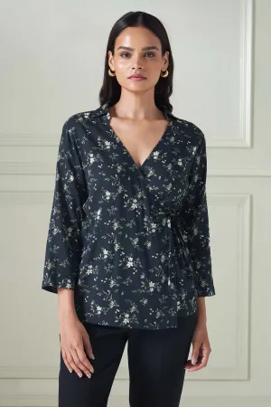 Jasper Floral Wrap Top - Black