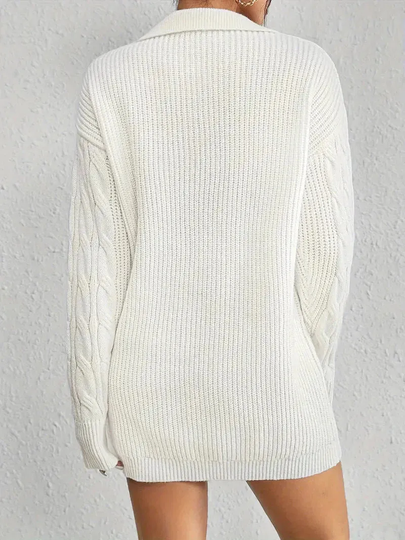 JazzHer Collar Neck Cable Knit Sweater Dress