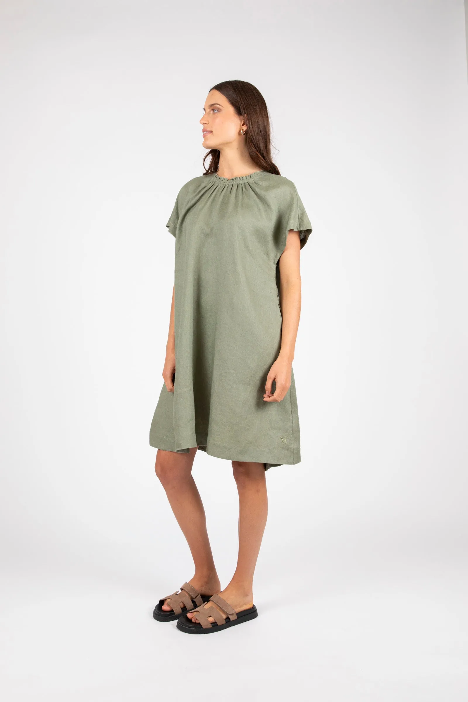 Jet Set Linen Dress - Olive