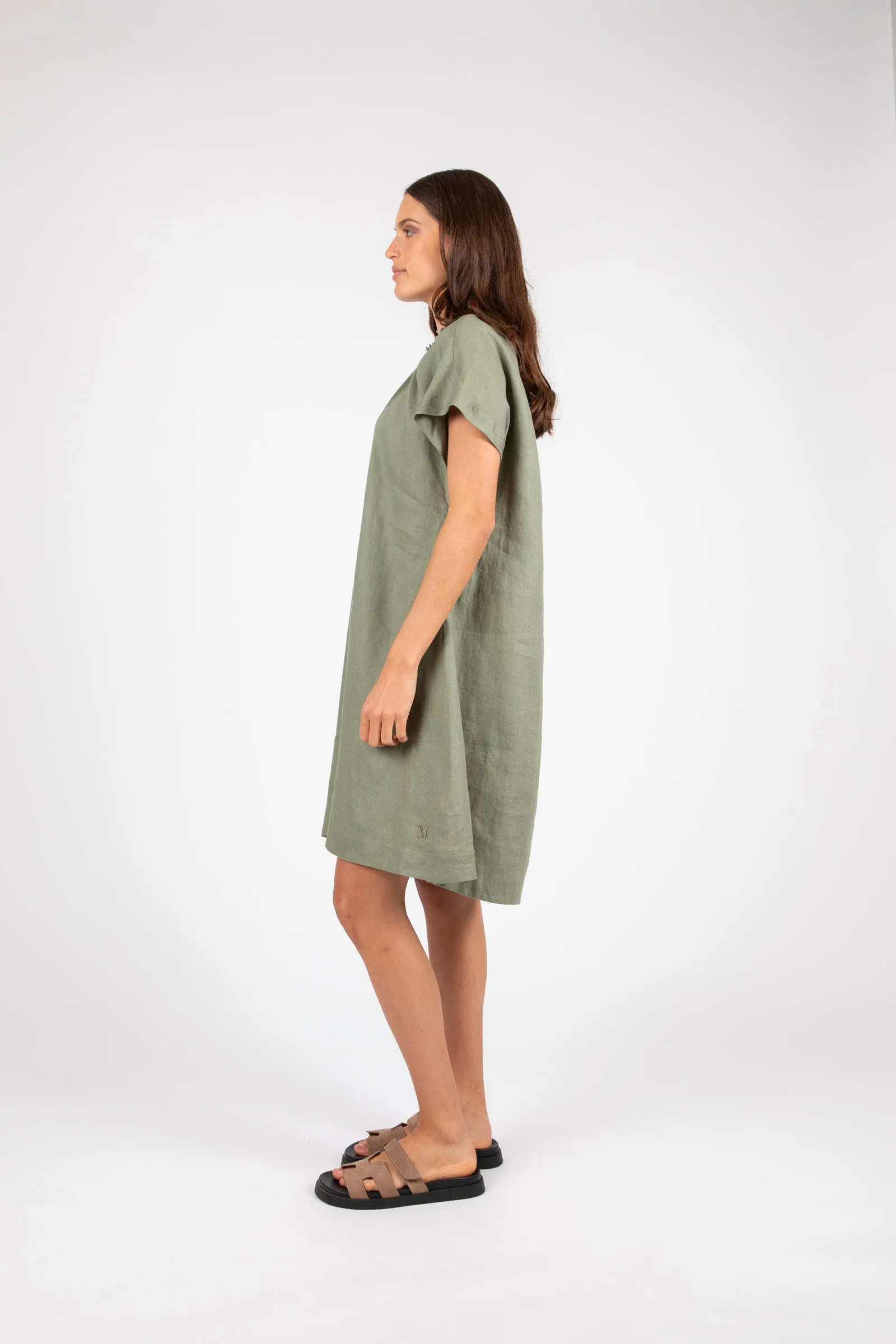 Jet Set Linen Dress - Olive