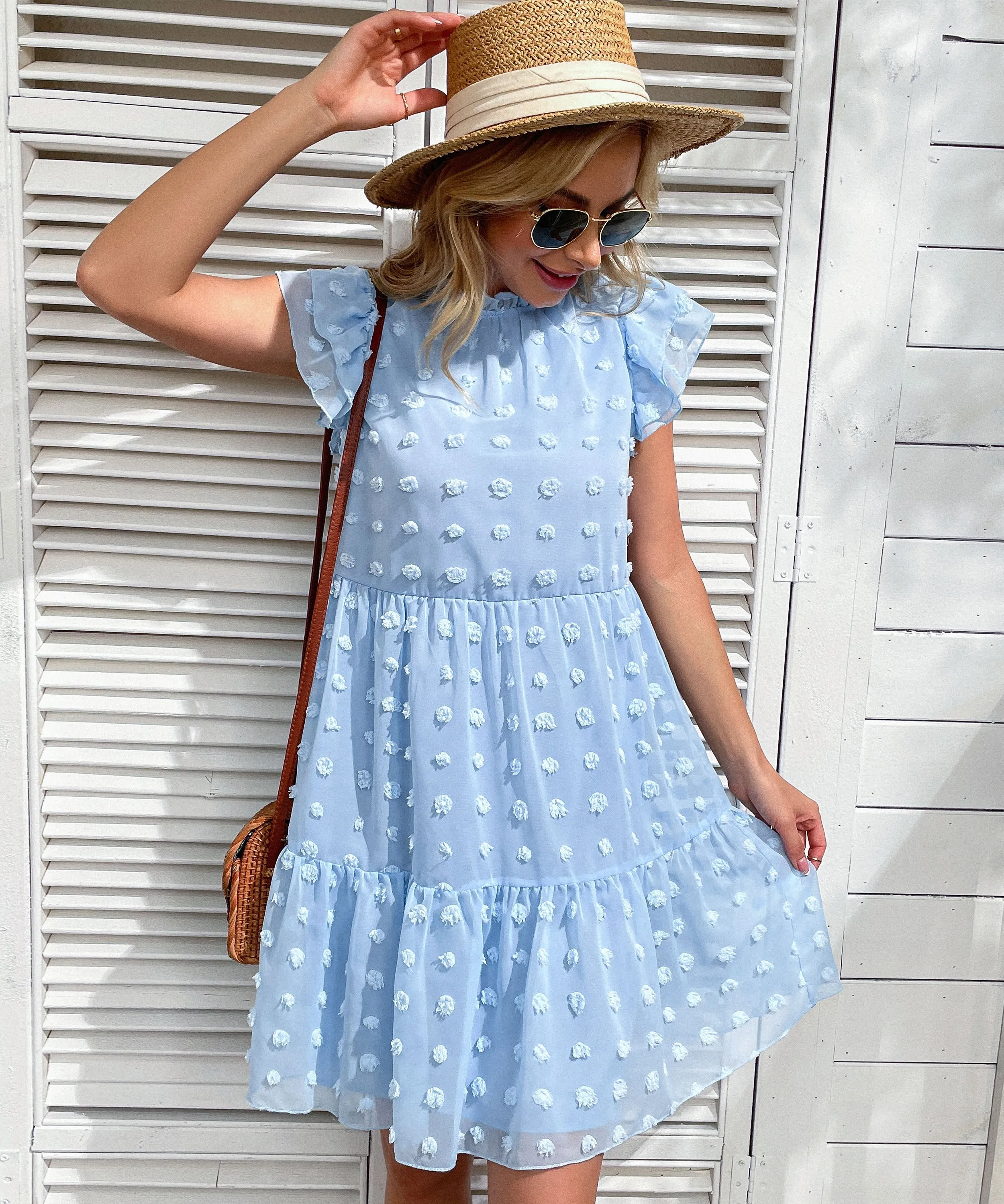 Jimena Swiss Dot Mini Dress - Blue