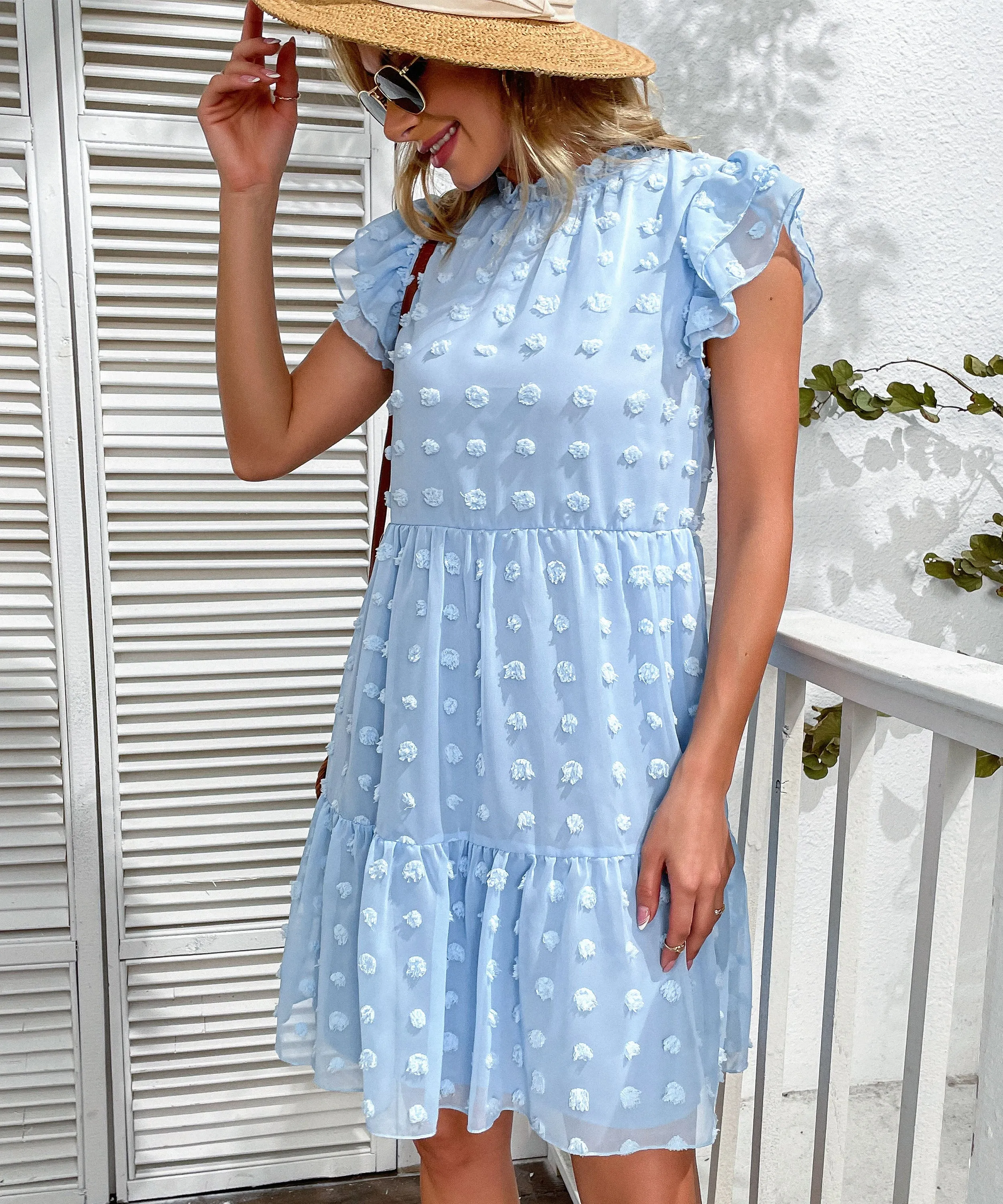 Jimena Swiss Dot Mini Dress - Blue