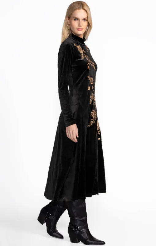 Johnny Was - Stretch Velvet Mock Neck Dress - Lenon - Black