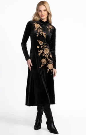 Johnny Was - Stretch Velvet Mock Neck Dress - Lenon - Black