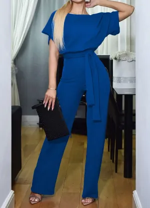 Kaylee Short-Sleeve Belted Wide-Leg Jumpsuit