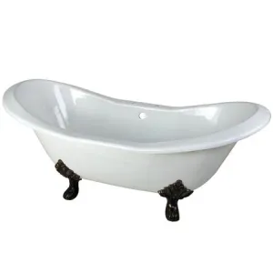 Kingston Brass VCT7D7231NC5 72 inches Cast Iron Double Slipper Clawfoot Bathtub with Oil Rubbed Bronze Feet and 7 inches Centers Faucet Drillings, White