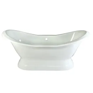 Kingston Brass VCTND723130 72 inches Cast Iron Double Slipper Pedestal Bathtub without Faucet Drillings, White
