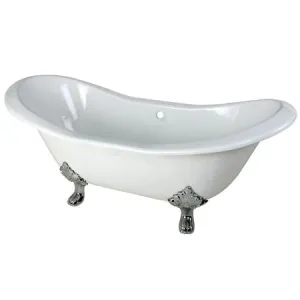 Kingston Brass VCTND7231NC1 72 inches Cast Iron Double Slipper Clawfoot Bathtub with Chrome Feet without Faucet Drillings, White